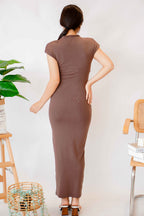 (BACKORDER) Maurine High Neck Bodycon Maxi Dress in Brown