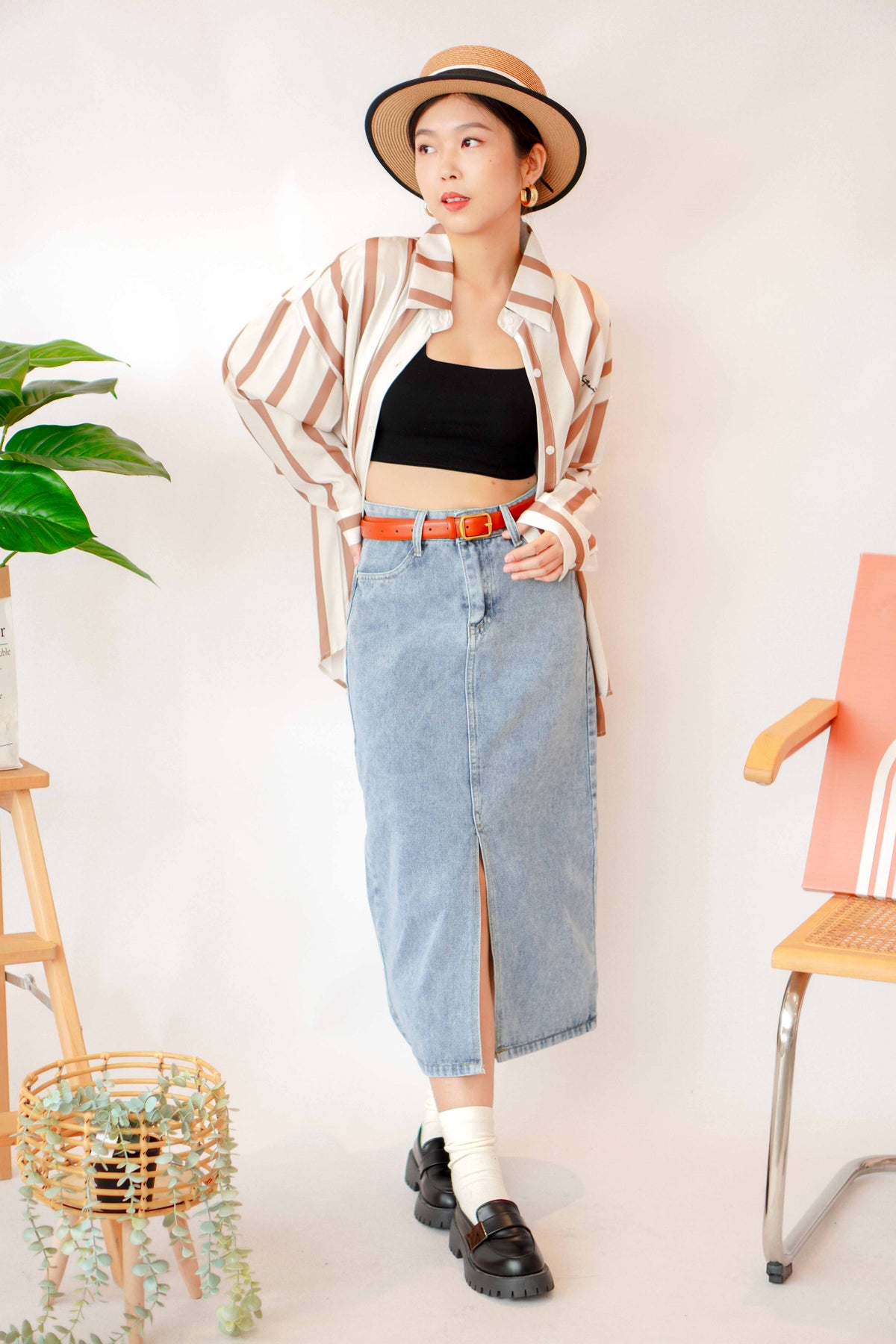 Basic Buckle Belt in Orange Brown