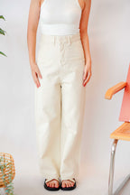 Noelle High Waisted Pants with Front Pockets in Cream