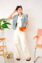 Noelle High Waisted Pants with Front Pockets in Cream