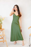 Scarlette Cowl Neck Satin Slip Dress in Green