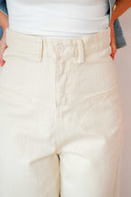 Noelle High Waisted Pants with Front Pockets in Cream