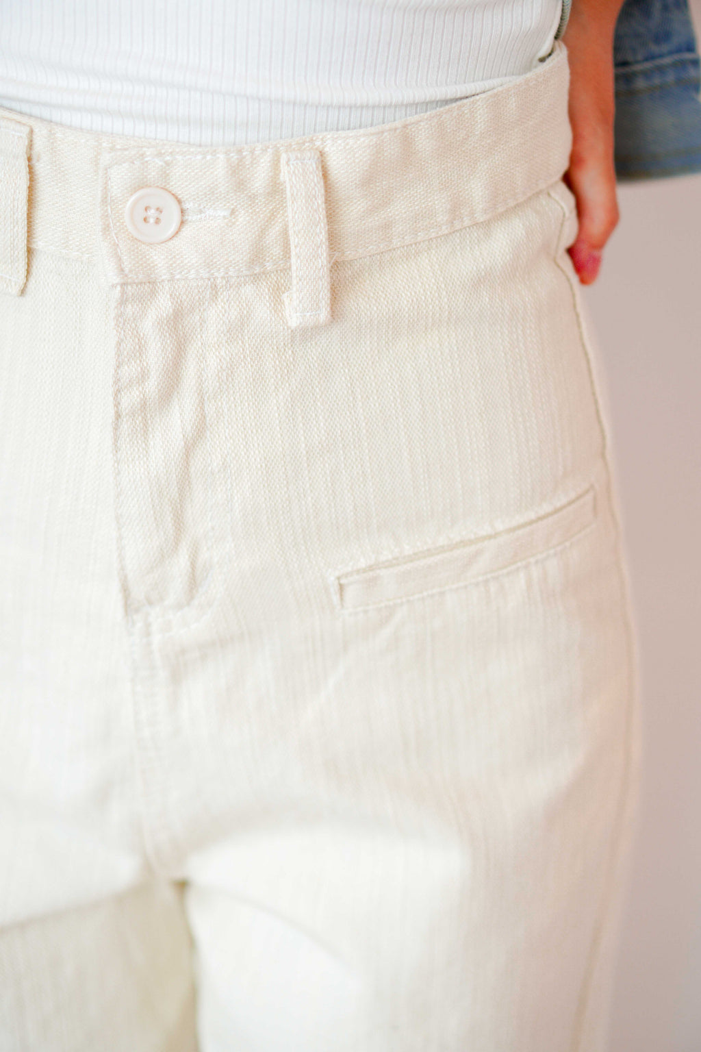 Noelle High Waisted Pants with Front Pockets in Cream