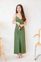 Scarlette Cowl Neck Satin Slip Dress in Green