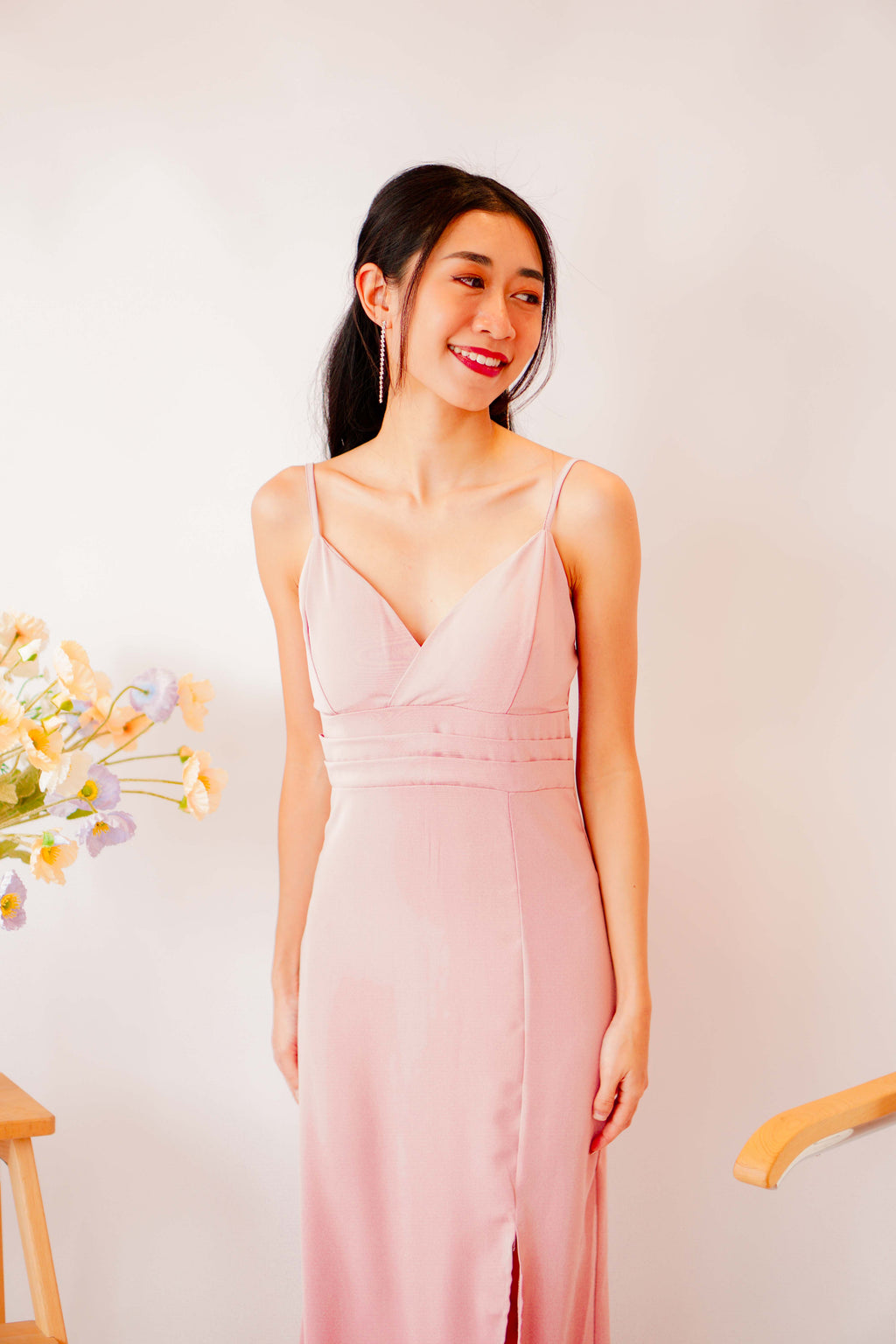 Love Rosie Padded Slit Maxi Dress in Pink