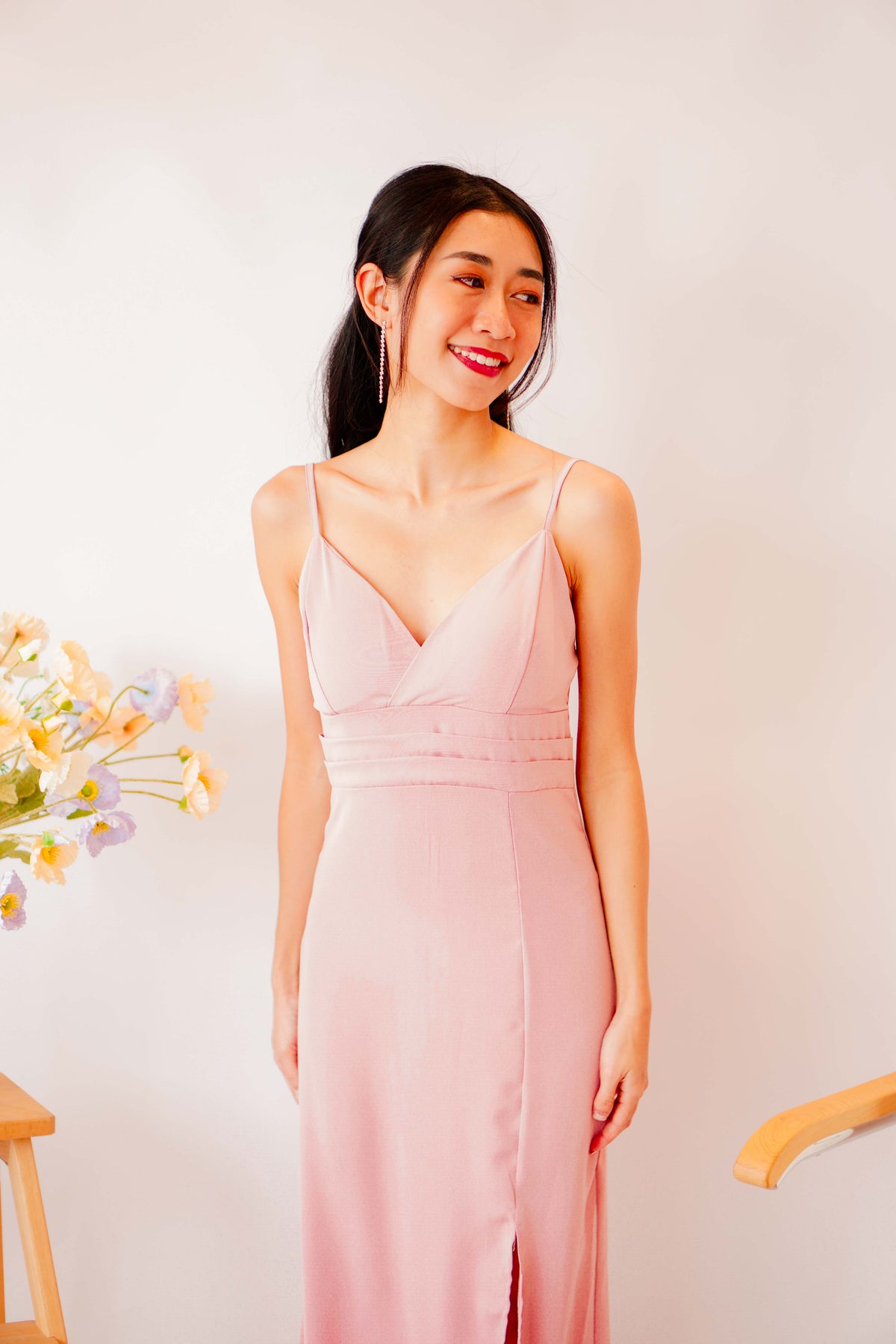 Love Rosie Padded Slit Maxi Dress in Pink
