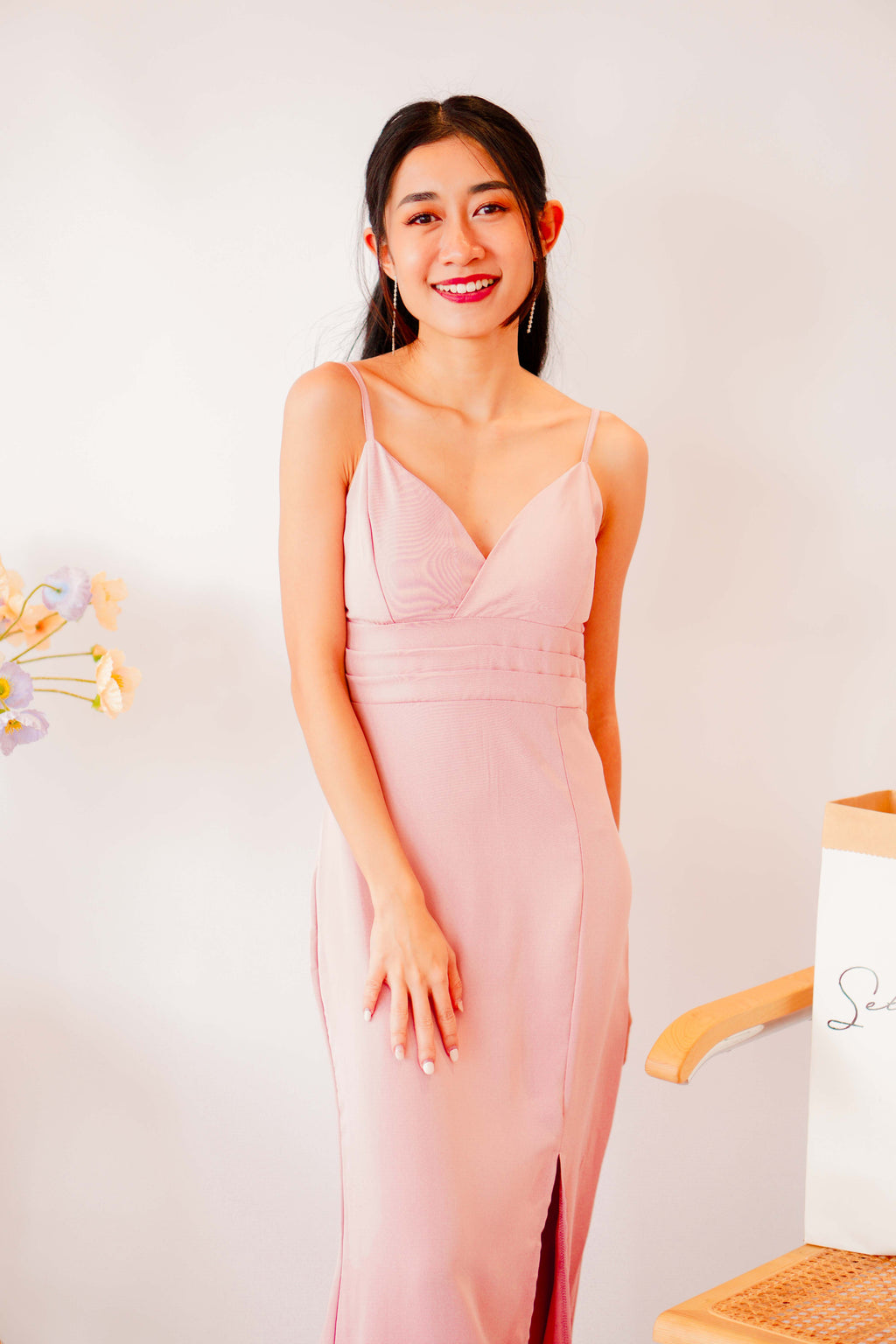 Love Rosie Padded Slit Maxi Dress in Pink