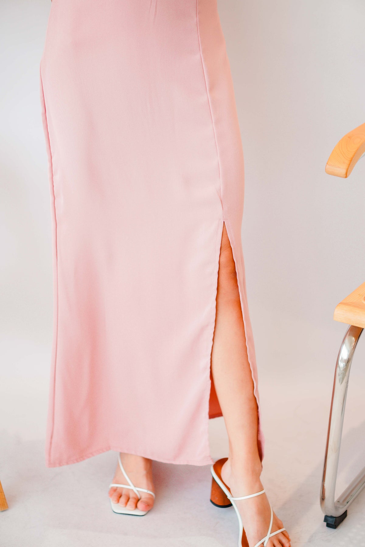 Love Rosie Padded Slit Maxi Dress in Pink