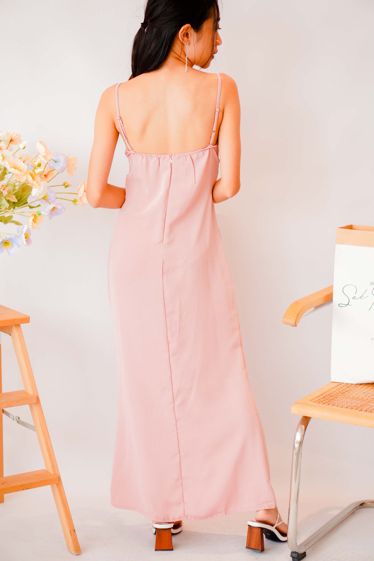 Love Rosie Padded Slit Maxi Dress in Pink