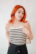 Dakota Crossback Halter Top in Beige with Black Stripes