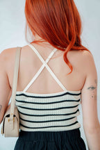 Dakota Crossback Halter Top in Beige with Black Stripes