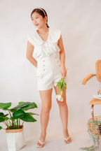 Merci High Waisted Tweed Shorts in Cream White