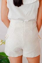 Merci High Waisted Tweed Shorts in Cream White