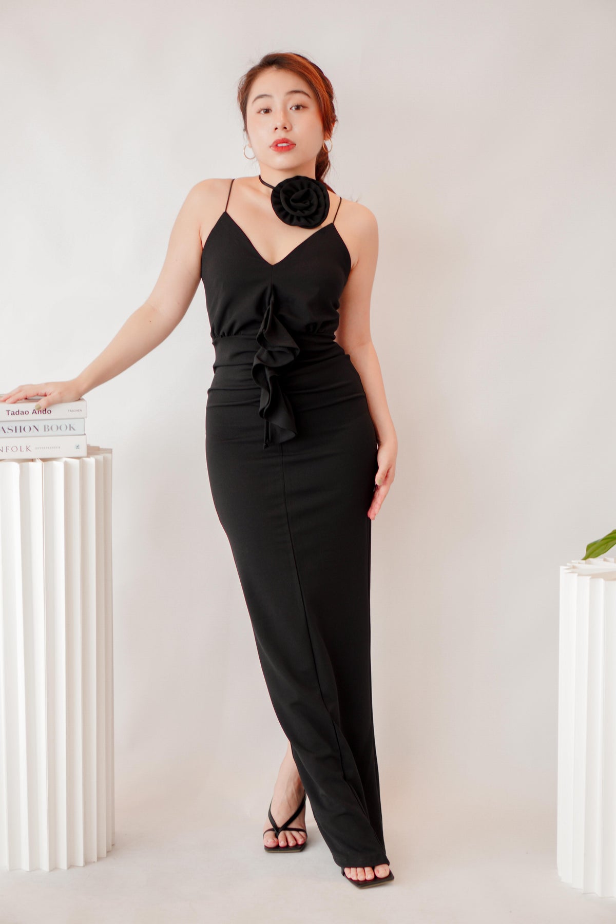 Thorn Love Rose Choker Maxi Dress in Black