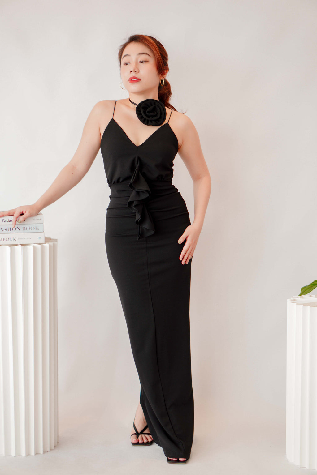 Thorn Love Rose Choker Maxi Dress in Black