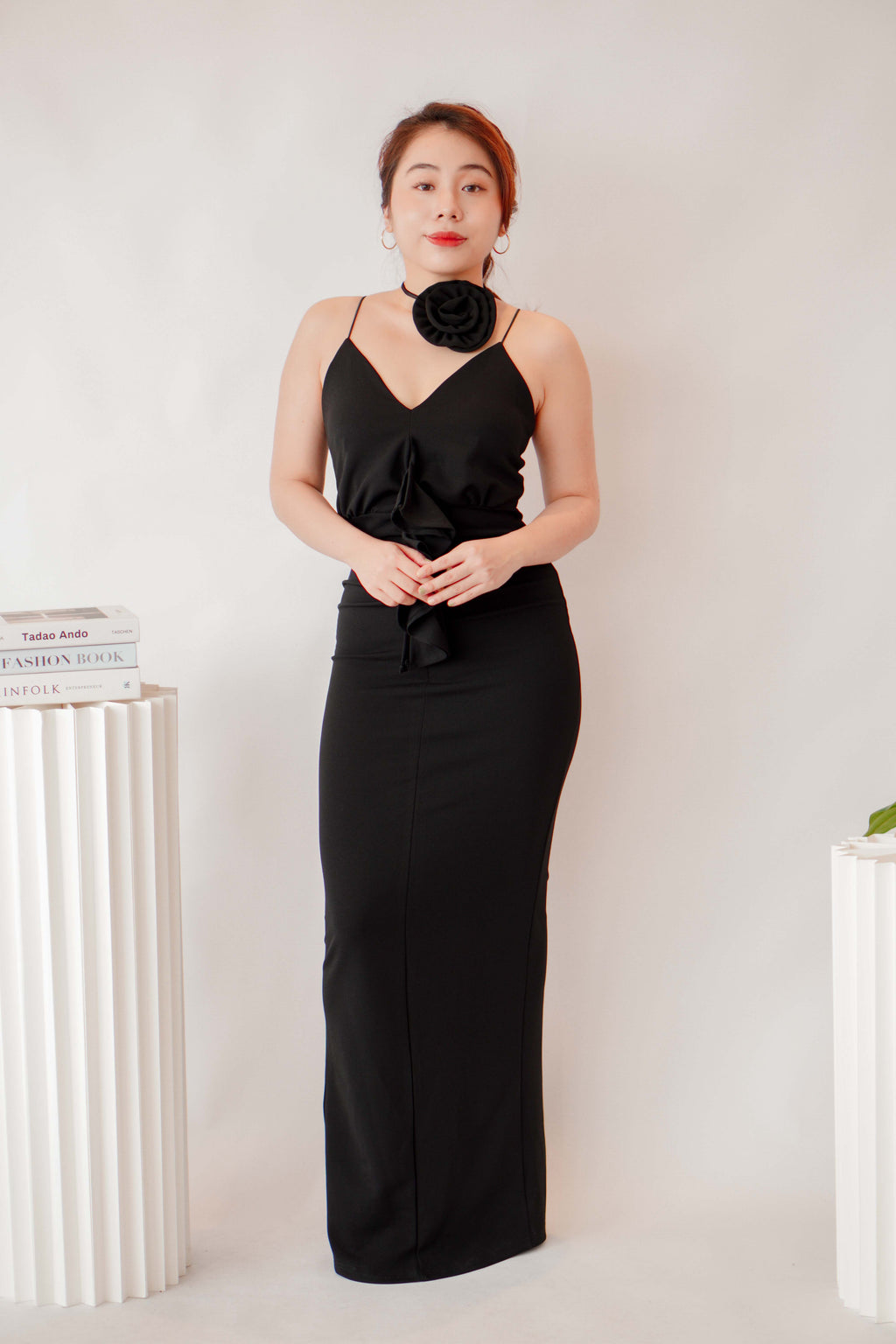 Thorn Love Rose Choker Maxi Dress in Black