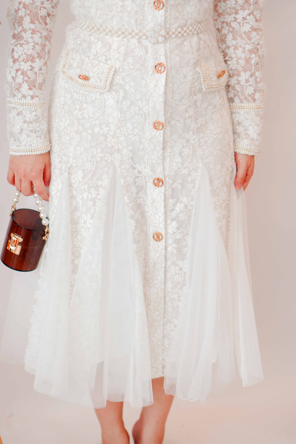(Premium) Seora Long Sleeve Lace Dress in White