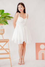 White Opal Ruched Bust Mini Dress in White