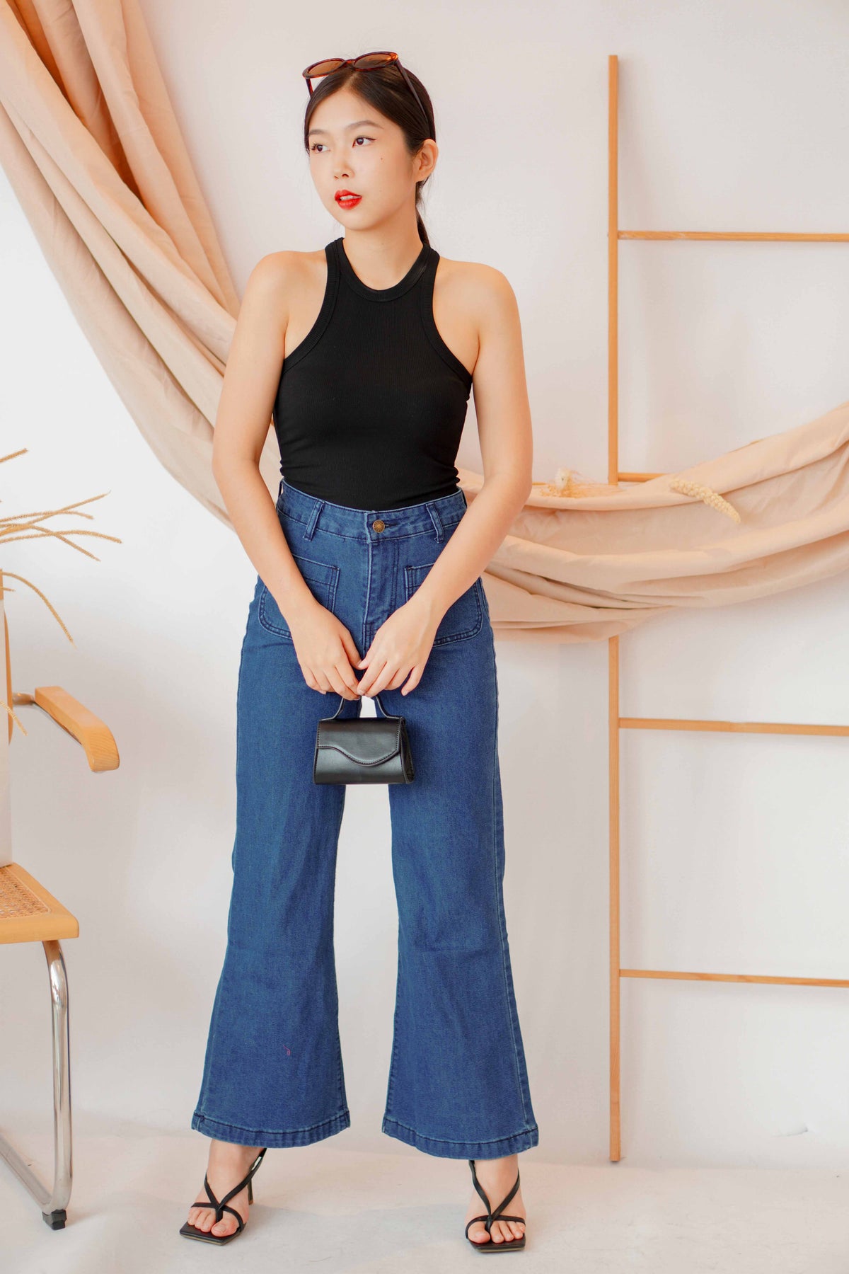 Basic Halter Ribbed Top in Black