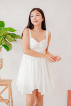 White Opal Ruched Bust Mini Dress in White