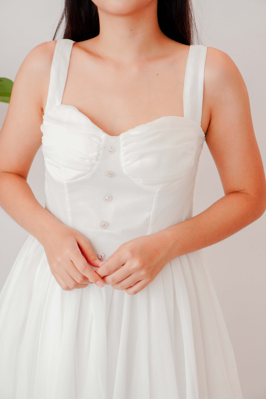 White Opal Ruched Bust Mini Dress in White