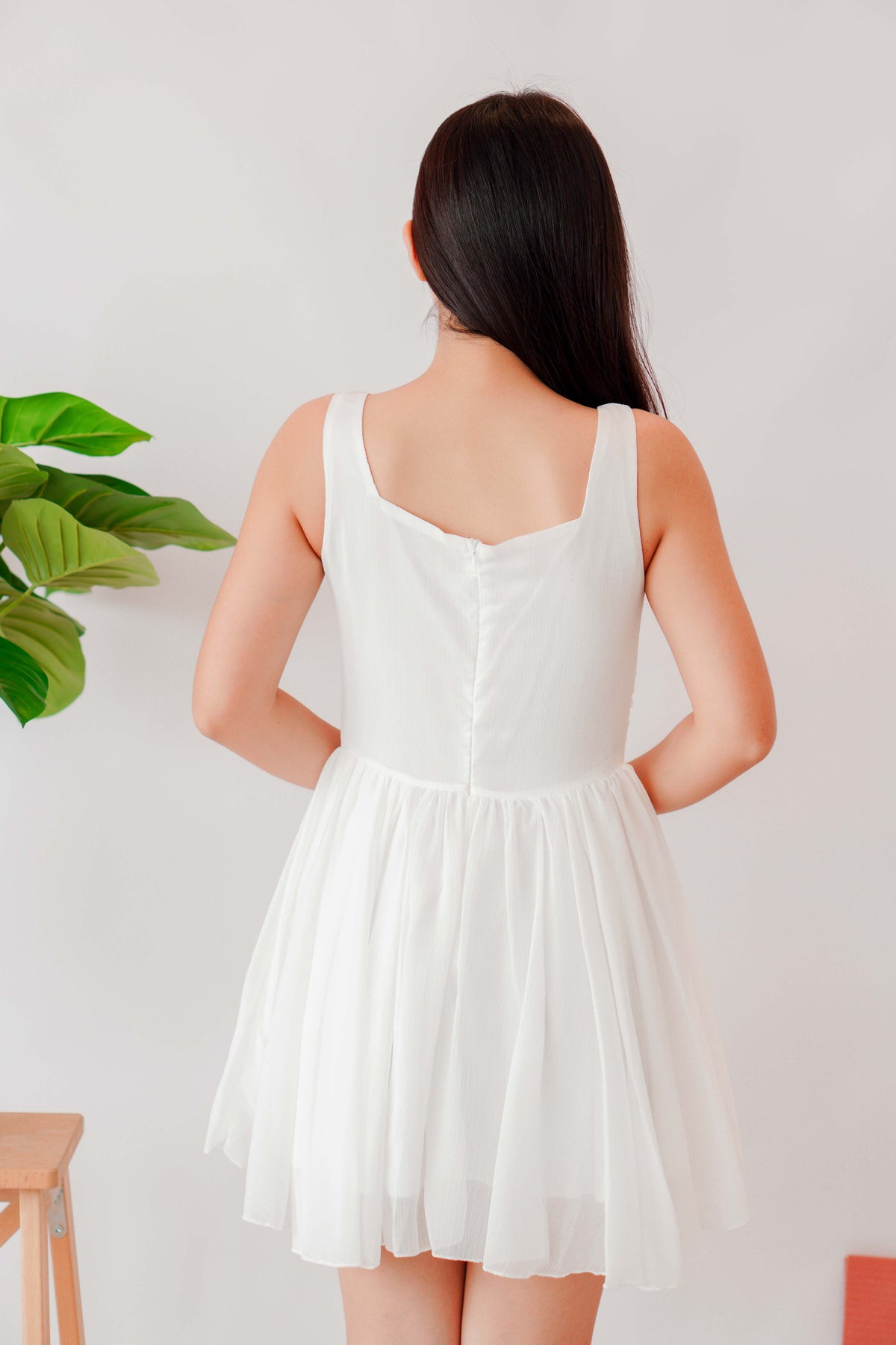 White Opal Ruched Bust Mini Dress in White
