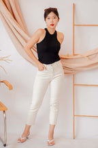 Basic Halter Ribbed Top in Black
