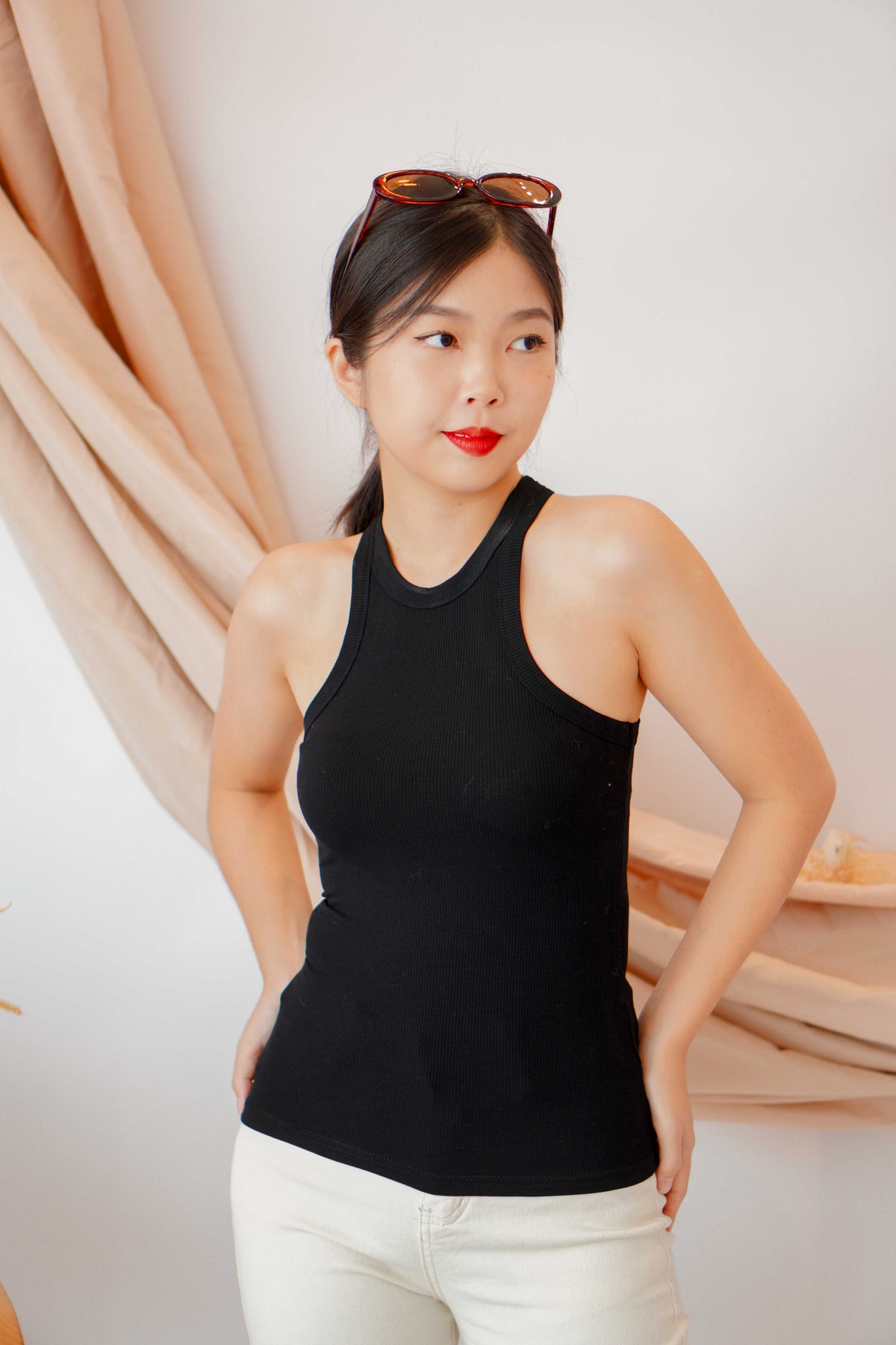 Basic Halter Ribbed Top in Black