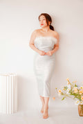 Elzy Sequin Feather Dress in Silver