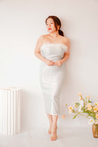 Elzy Sequin Feather Dress in Silver