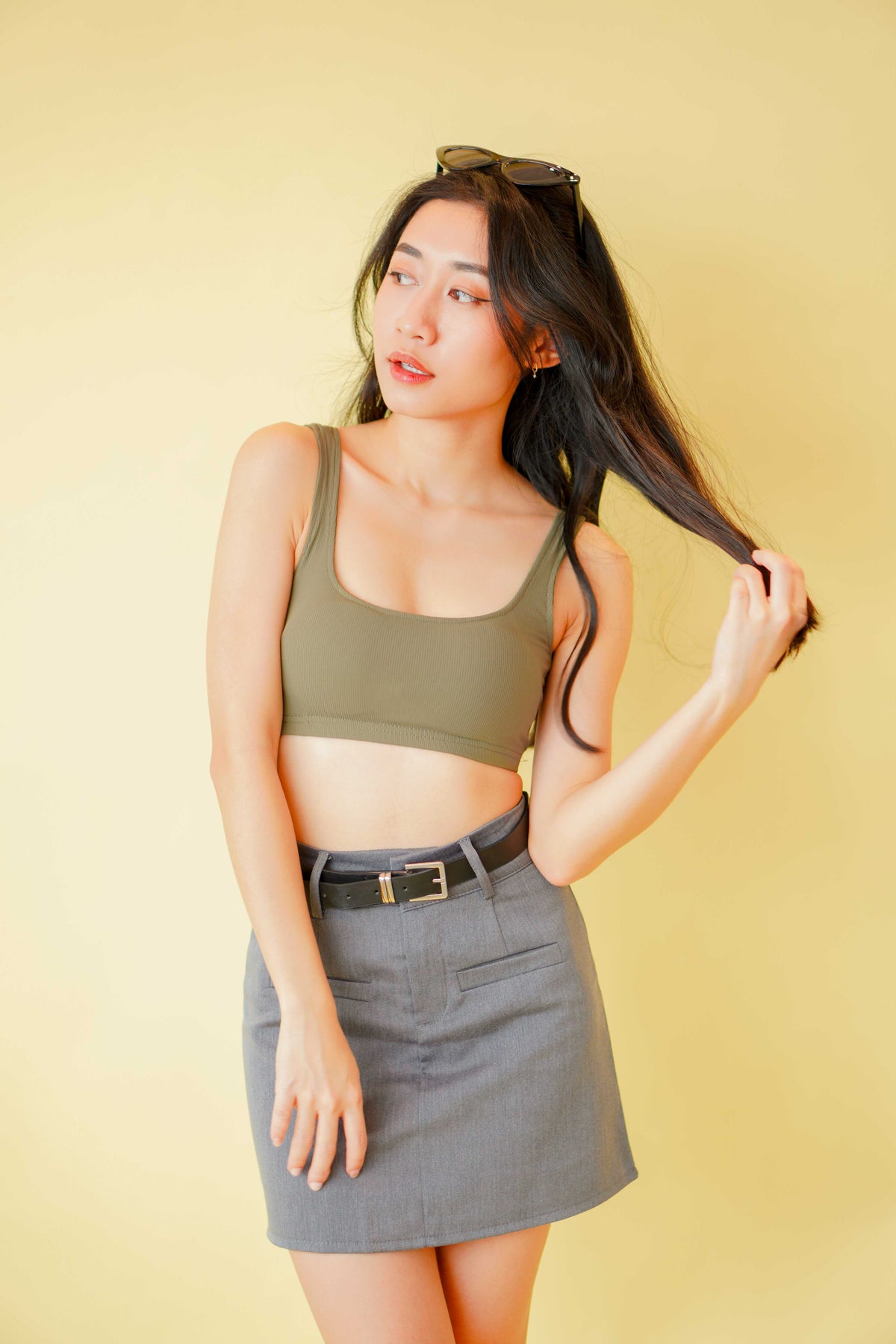 Mini Rebel Padded Crop Top in Green
