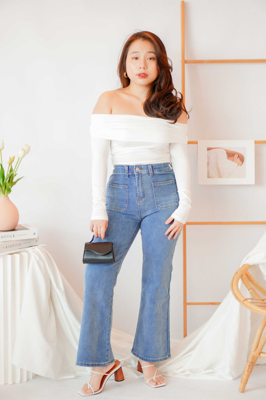 Yvette Off Shoulder Long Sleeve Top in White