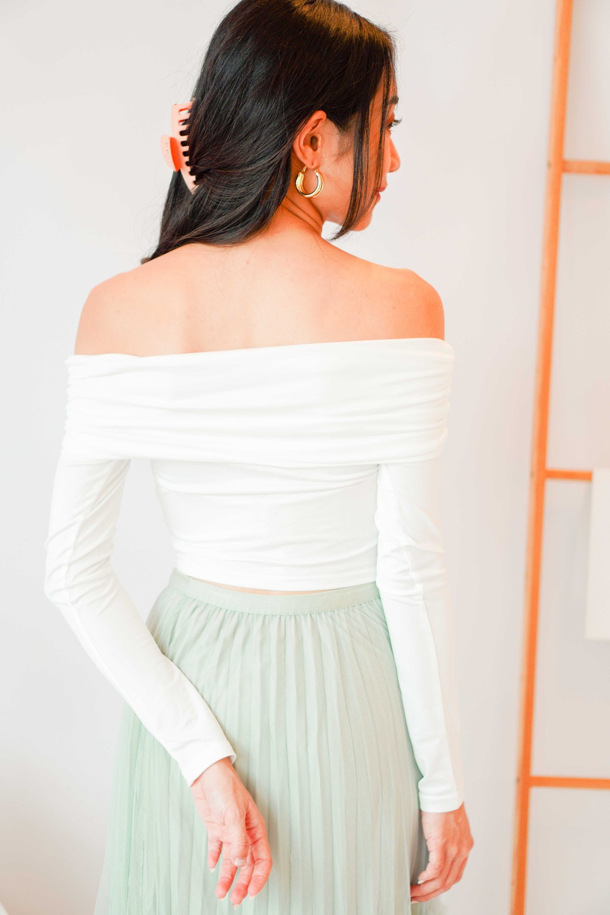 Yvette Off Shoulder Long Sleeve Top in White