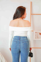 Yvette Off Shoulder Long Sleeve Top in White