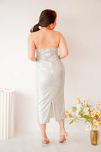 Elzy Sequin Feather Dress in Silver