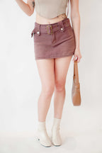 Wild Palm Denim Mini Skirt in Brown