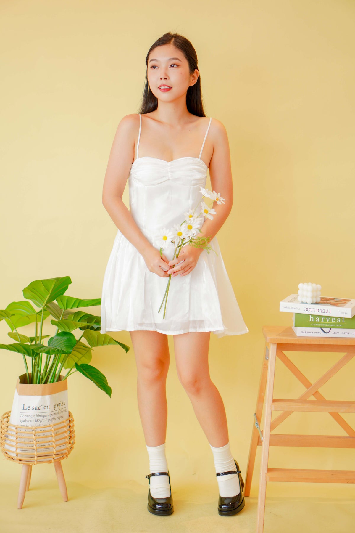White Ballerina Flowy Mini Dress in White
