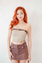 Wild Palm Denim Mini Skirt in Brown