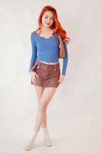 Wild Palm Denim Mini Skirt in Brown