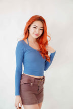 Wild Palm Denim Mini Skirt in Brown