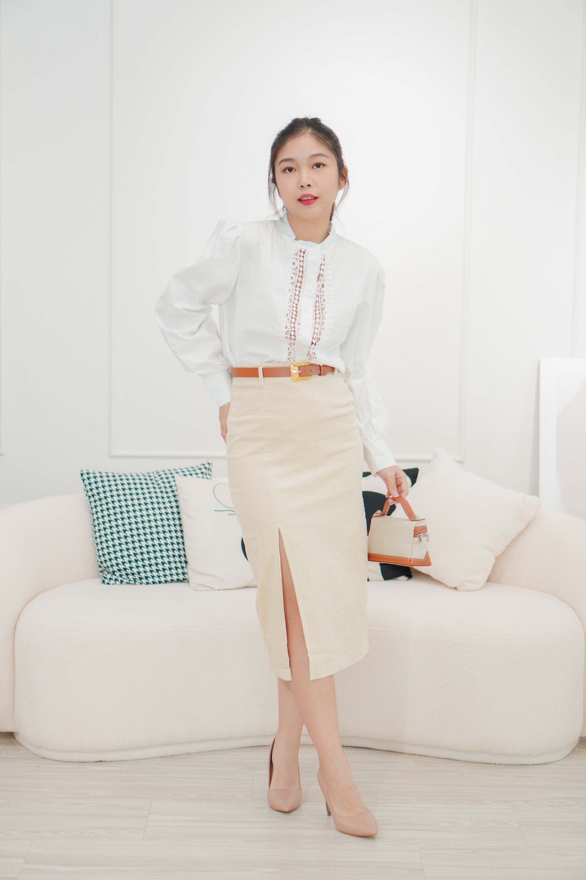 Carter Corduroy Bodycon Skirt in Beige