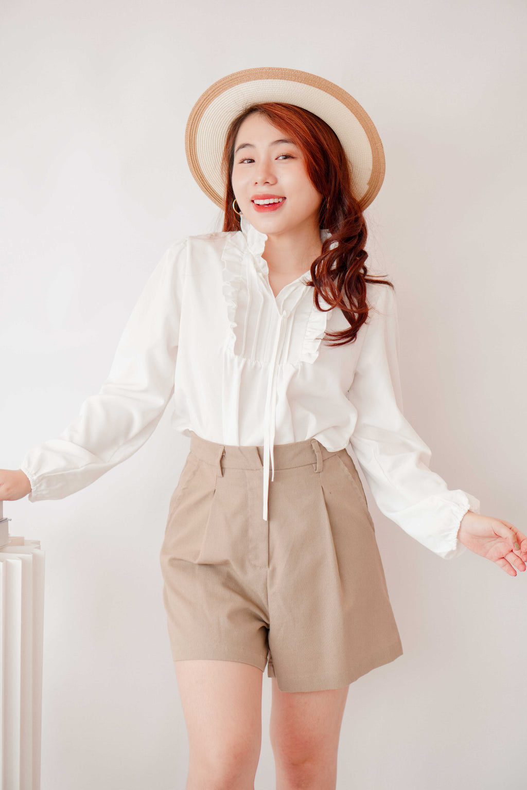 Sun Jae Long Sleeve Blouse in White