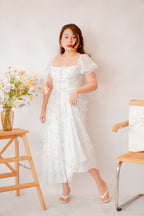 Amaryllis Square Neck Floral Dress in White