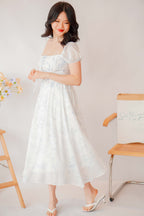 Amaryllis Square Neck Floral Dress in White