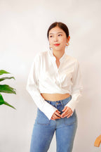(BACKORDER) Rhaiza Front Tie Blouse Top in White