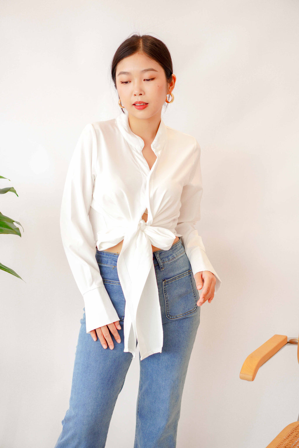 (BACKORDER) Rhaiza Front Tie Blouse Top in White