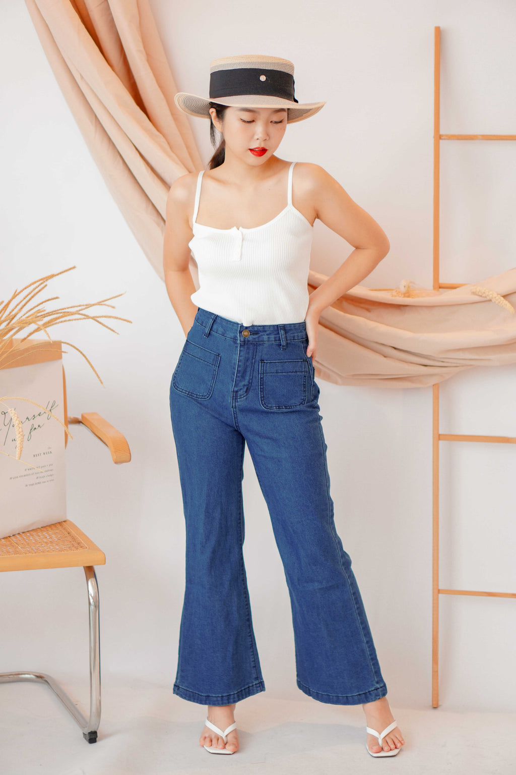 Love Feeling Button Knit Camisole in White