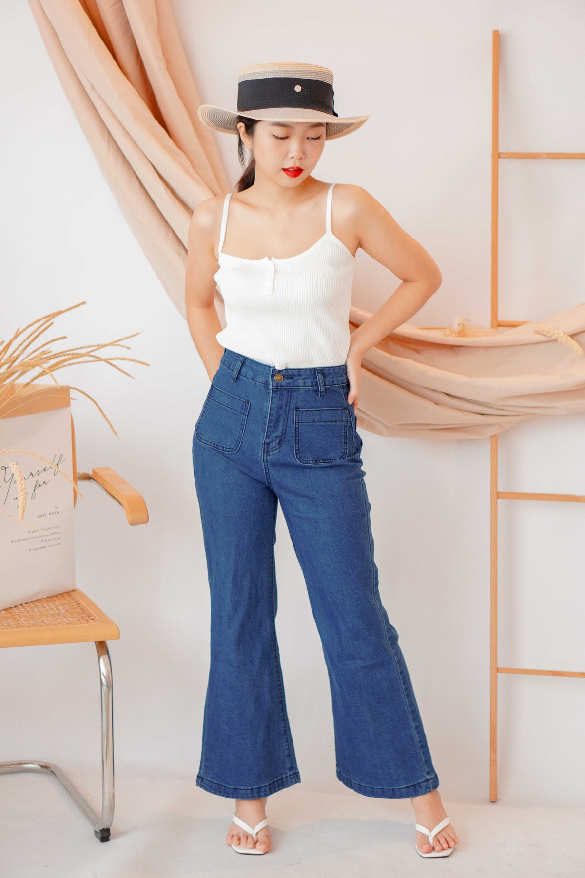 Love Feeling Button Knit Camisole in White