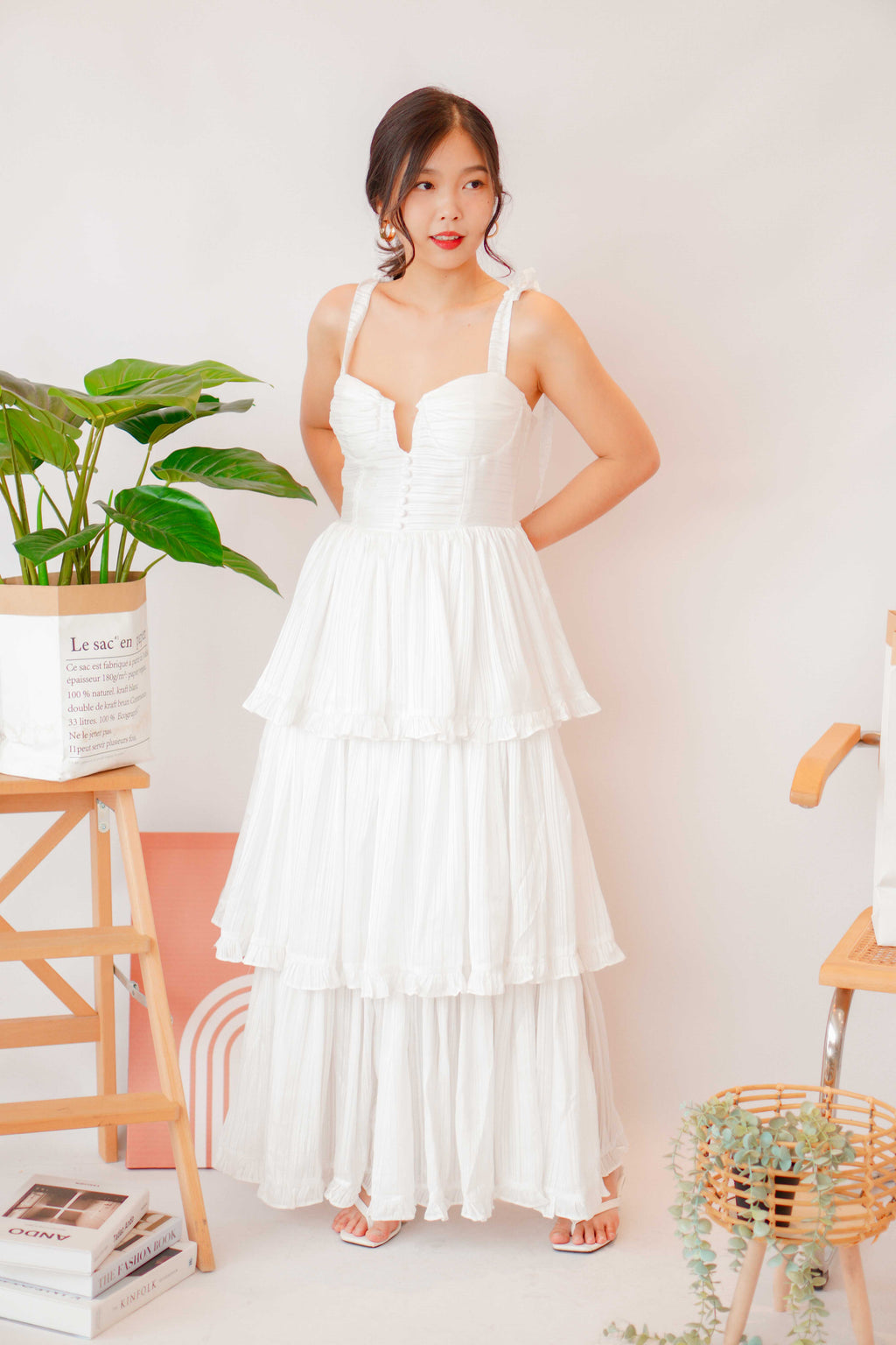 (Premium) Savara Layered Maxi Dress in White