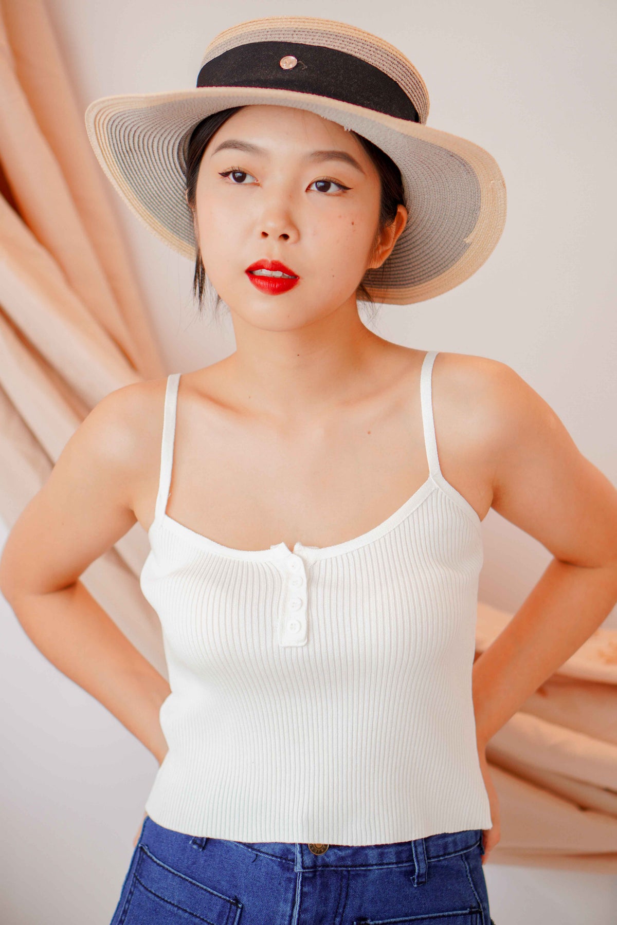 Love Feeling Button Knit Camisole in White